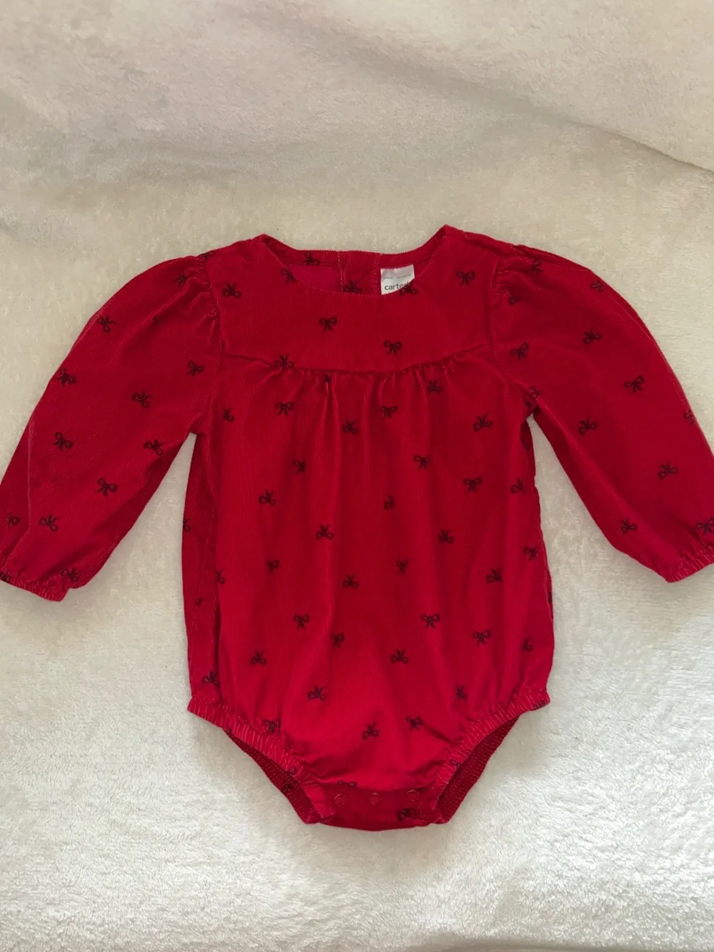 Carter's Red Bow Print Corduroy Long-Sleeve Baby One-Piece